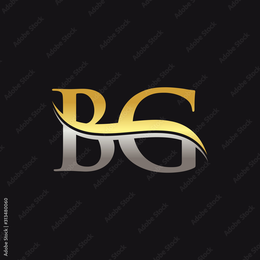 Initial Gold And Silver letter BG Logo Design with black Background. BG ...