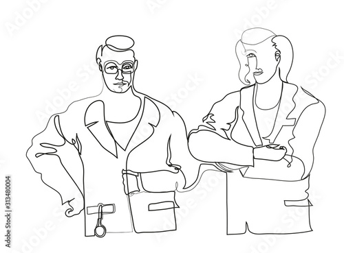 One Continuous Line Drawing Of Medical Workers Working Together Simple Line Art Drawing Two Medical Workers Buy This Stock Illustration And Explore Similar Illustrations At Adobe Stock Adobe Stock
