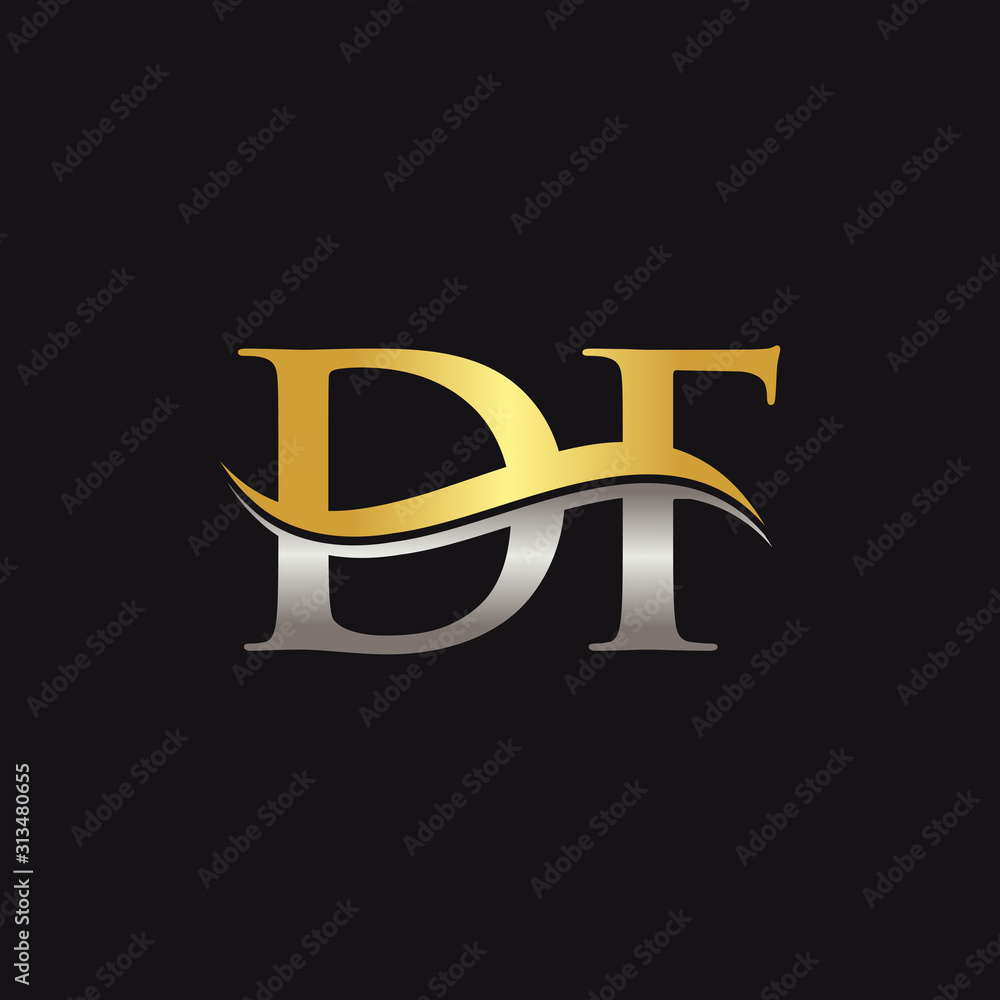 Initial Gold And Silver letter DF Logo Design with black Background. DF ...