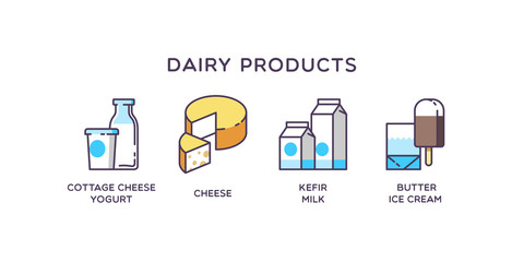 Milk and dairy products icons. Vector illustration.	