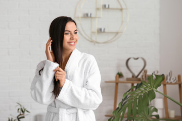 Canvas Print - Beautiful young woman after taking bath at home