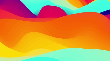 Wall Mural - looped animation. abstract colorful wavy background in bright blue, yellow, orange and red colors. m