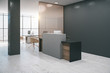 Office lobby interior with reception desk,