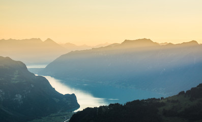 Wall Mural - scenic view of the swiss alps during late summer or autumn in the evening