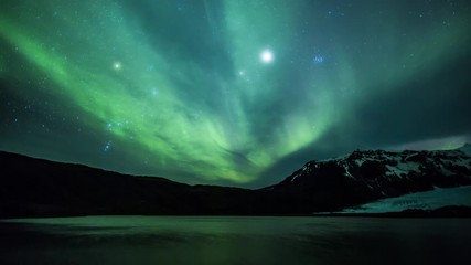 4k aurora borealis over a glacier lagoon in the arctic