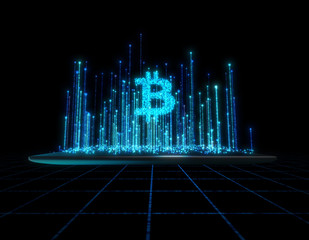 Wall Mural - Computer Network Data Transmission and Storage, Big Data Technology and Information Technology, Bitcoin Currency Symbol