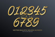Realistic 3d lettering numbers isolated on black background. Golden numbers set. Decoration elements for banner, cover, birthday or anniversary party invitation design. Vector illustration
