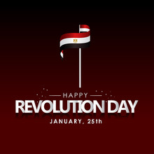 Egypt Revolution Day With Ribbon And Flag Vector For Banner Print