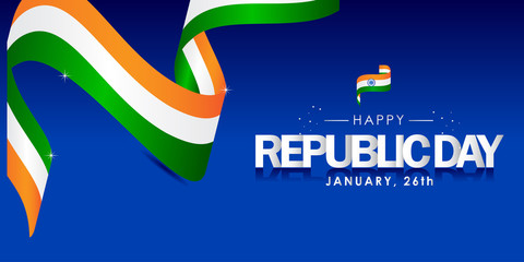 India Republic Day For Celebrate With Ribbon, Tricolor Flag, and Elegant Background