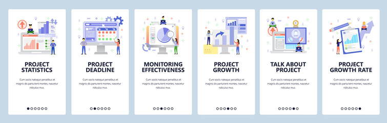 Poster - business isometric icons, project analytics, financial chart, deadline, conference call. mobile app 