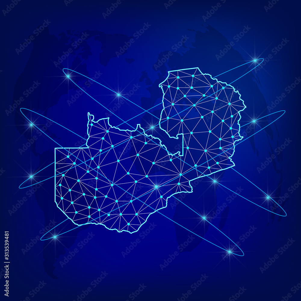 Global logistics network concept. Communications network map of Zambia ...