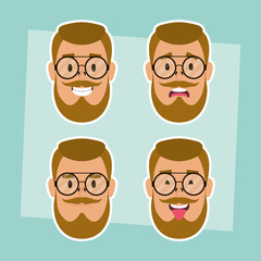 Canvas Print - group of man faces with beard and glasses