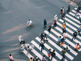 People walking Crosswalk street Sign Business area Japan Tokyo city 