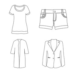 Wall Mural - Vector design of woman and clothing icon. Collection of woman and wear vector icon for stock.