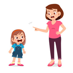 Wall Mural - mom try to talk with her angry kid girl