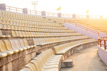 The Chairs Are Lined Up In The Stadium Football Field For Fans Club