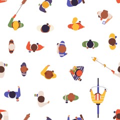 Fototapete - People top view vector seamless pattern. Street passers, locals, men and women from above texture. Society, crowd, urban population background. Textile, wallpaper, wrapping paper design.