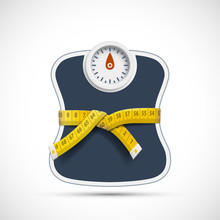 Weighing Scales With Measuring Tape. Weight Loss Concept