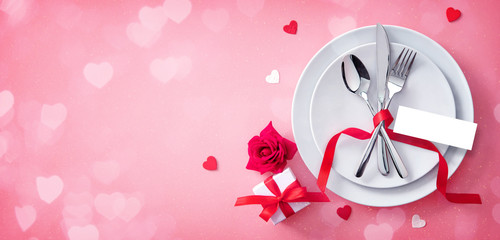 Poster - Red table setting cutlery for valentines days dinner