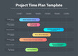 Modern business project time plan template with project tasks in time intervals - dark version. Easy to use for your website or presentation.