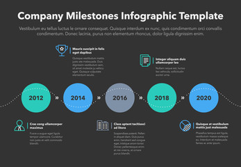 Aufkleber - Moderm business infographic for company milestones timeline template with line icons - dark version. Easy to use for your website or presentation.