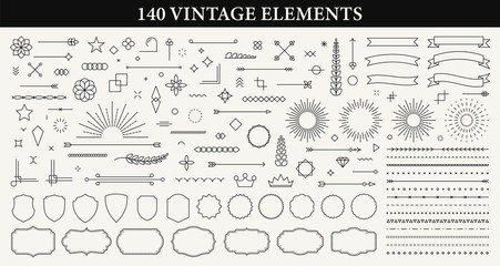 set of 140 vintage line elements. retro design elements. ornaments and frames. drawing geometrics li