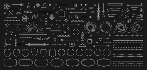 Wall Mural - set of 140 vintage line elements. retro design elements. ornaments and frames. drawing geometrics li