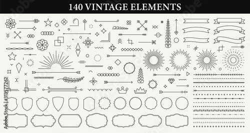 Fotomural Set of 140 Vintage line elements