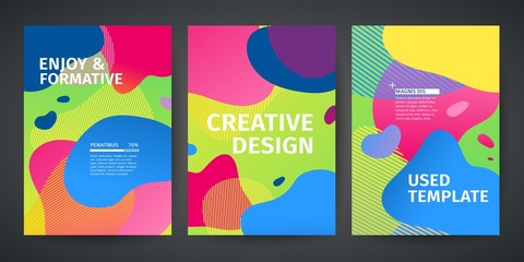 Wall Mural - Set of template design of modern cover with a backdrop of abstract colored geometric elements. Layout for flyer, party poster or brochure. Abstract background flowing liquid shapes. Vector.