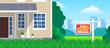 house for sale sold sign on lawn grass  real estate investment concept