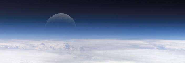 Wall Mural - moon far away from the earth with clouds on the foreground.some elements of this image furnished by 