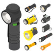 Flashlight icons set. Isometric set of flashlight vector icons for web design isolated on white background