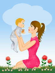 Poster - illustration of joyful mother with baby