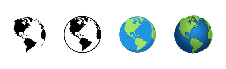 earth globe in different designs. world map in circle. earth globes collection. world map in modern 