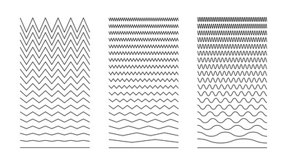 Poster - wavy curved and zigzag collection. set of horizontal lines. wave line and wavy zigzag lines. set of 