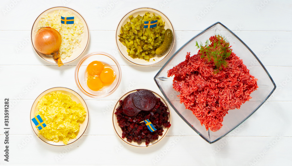 Foto de Stock Ingredients for a traditional Swedish dish beef Lindstrom ...