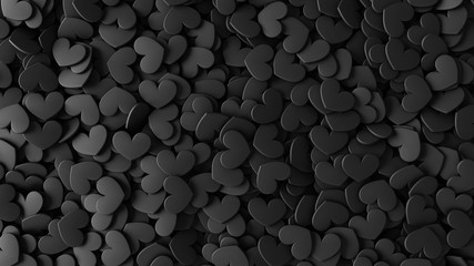 Heap from many small black hearts. Valentine day design concept. Love background. 3D rendering image.