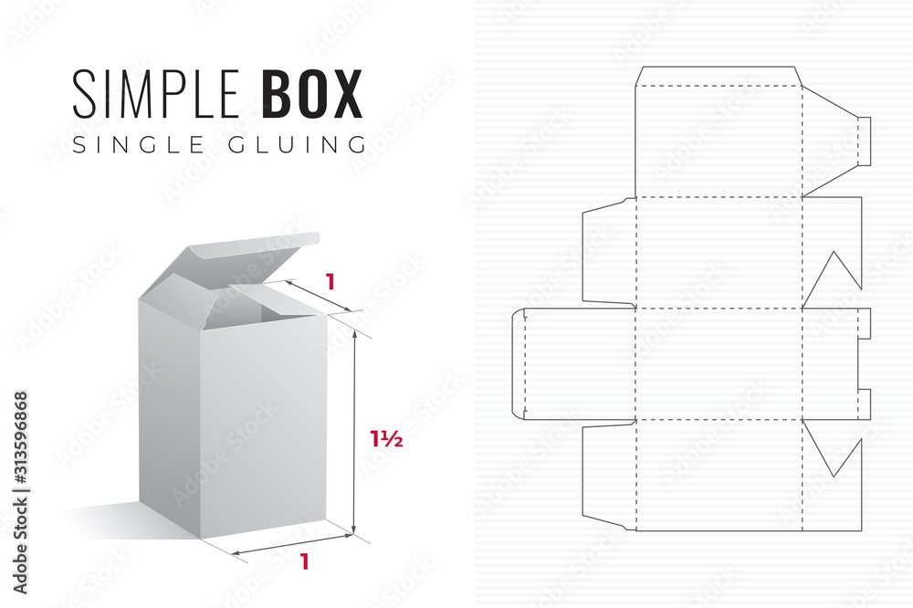 Simple Packaging Box Die Cut One and a Half Height Template with 3D ...