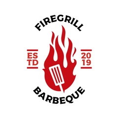 Wall Mural - grill spatula fire flame logo badges label vector icon illustration