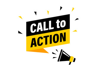 Wall Mural - male hand holding megaphone with call to action speech bubble. loudspeaker. banner for business, mar