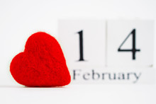 Cube Calendar With Red Heart Isolated On White. Valentines Day