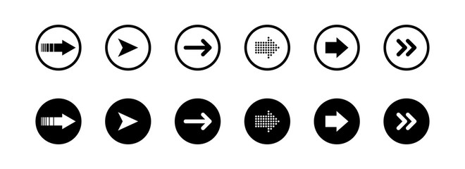 Wall Mural - arrows black and white color in circle. arrows vector icons, isolated on white background. arrow. ar