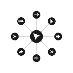 Wall Mural - arrows white in black circles with lines, isolated on white background. arrows vector icons. arrow. 