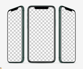 Wall Mural - 3d smartphone screen mockup. smartphone green color in three planes vith blank screen for your desig