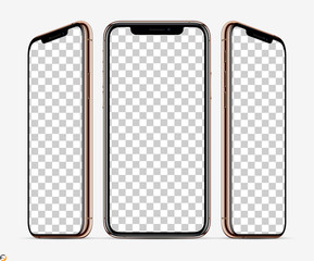 Wall Mural - 3d smartphone screen mockup. smartphone gold color in three planes vith blank screen for your design