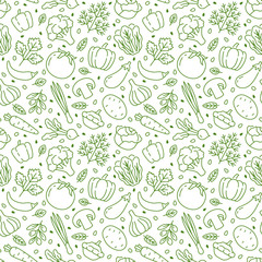 food background, vegetables seamless pattern. healthy eating - tomato, garlic, carrot, pepper, brocc