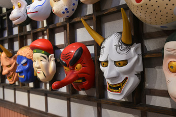 Wall Mural - Japanese Kabuki Wooden Masks. Kabuki is a classical Japanese dance-drama.