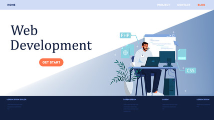Website development horizontal banner. Web page programming