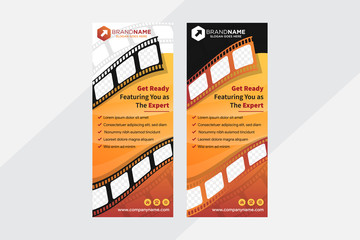 Wall Mural - Set of Vector cinema festival vertical banner, poster background. wave roll film space for photo collage. entertainment concept. gradient orange color design compositions in retro style vector
