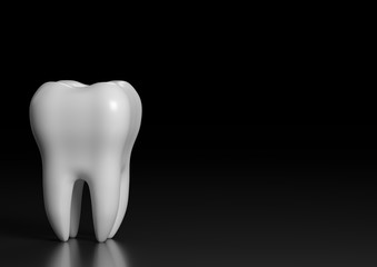 Dental model of premolar tooth on black background. Concept of dental examination teeth, dental health and hygiene. 3d rendering illustration